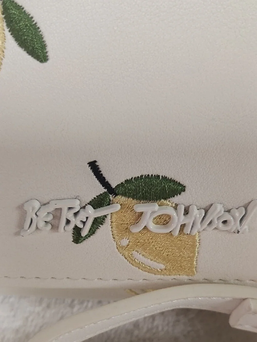 Betsey Johnson Cream Crossbody with Lemon Embroideries and Gold Chain